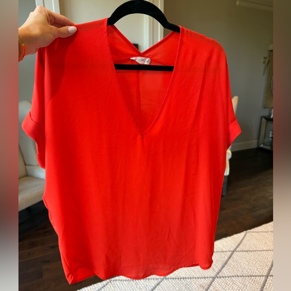 Lush Bright Red V-Neck Blouse